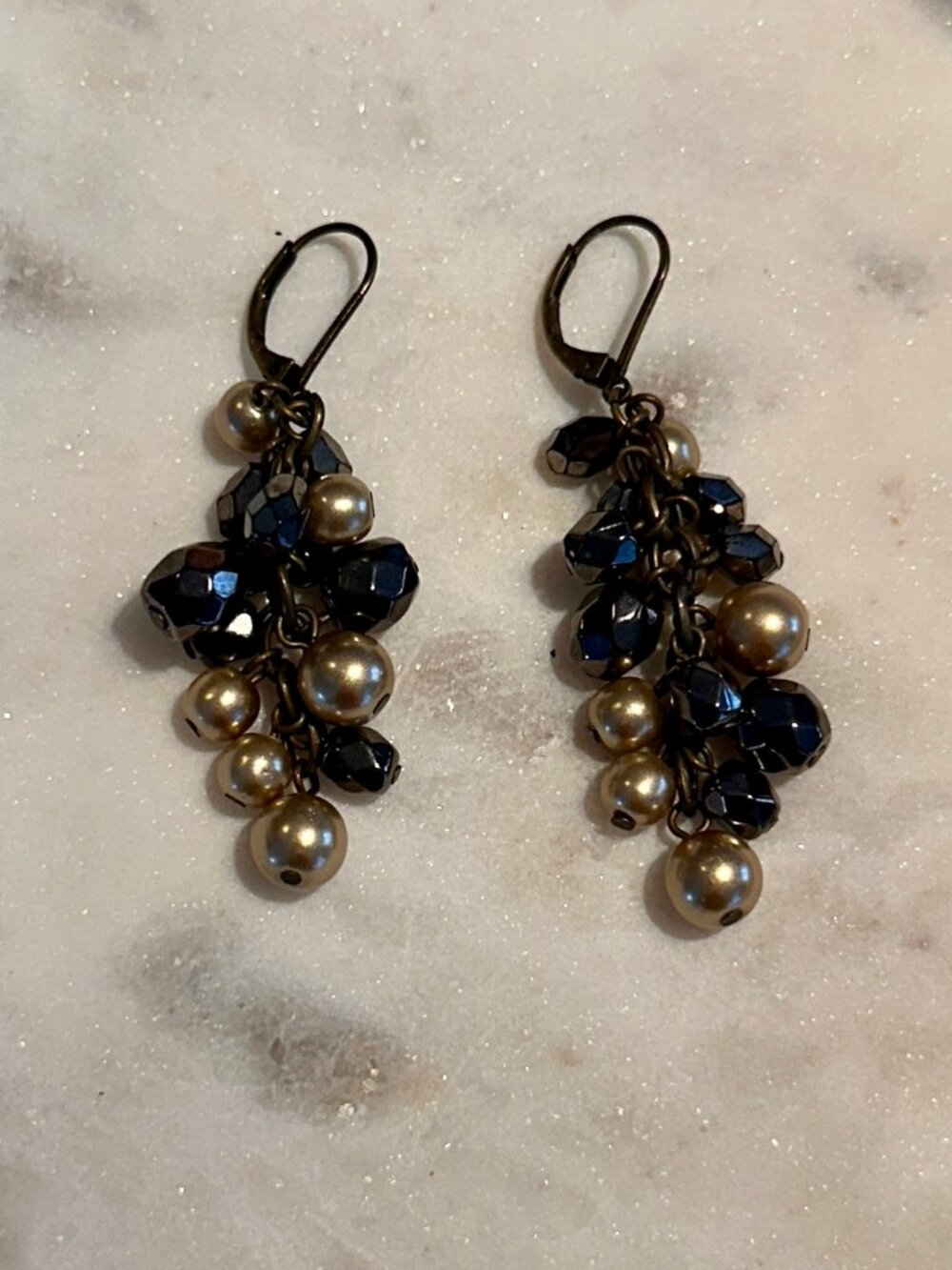 Black and Gold Beaded Dangle Earrings